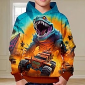 billiga Pojkens 3D-djur-Pojkar 3D Dinosaurie Huvtröja Pullover Långärmad 3D-tryck Höst Vinter Mode Streetwear Häftig Barn 3-12 år Utomhus Ledigt Dagligen Normal