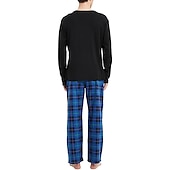 billiga Pyjamas-Herr Vardagsklädsel Sovkläder Pyjamas set Pyjamastopp och byxa 2 delar Rutig Stylish Ledigt Komfort Hem Dagligen Bomullsblandning Komfort Rund hals Långärmad T-shirt Byxa Snörning Elastisk midja