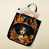 cheap Graphic Print Bags-Large Capacity Halloween Tote Bags - Reusable Shopping Bags with Unique Pumpkin, Witch, and Day of the Dead Designs
