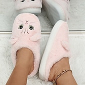 ieftine Flip-Flops de Damă-papuci de pisică de pluș pentru femei - papuci confortabili de interior cu blană, cu urechi drăguțe și broderie pentru îmbrăcăminte de iarnă acasă