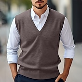 preiswerte Herrenpullover-Herren Pullunder Kleid Pullover Wollpullover Pullover Overall Gerippt Stricken Normale Oberteile Strick Glatt V Ausschnitt Vintage Stilvoll Arbeit Freizeitskleidung Bekleidung Winter Herbst Kamel Wein