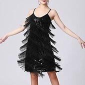 preiswerte Übungsbekleidung-Latein-Tanz Kleid Pure Farbe Farbaufsatz Pailetten Damen Leistung Ausbildung Ärmellos Hoch Polyester