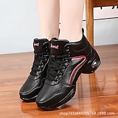 abordables Chaussures de jazz-Femme Chaussures de Jazz Baskets de Danse Danse en ligne Utilisation Entraînement Soirée Manteaux en similicuir Plus doux Professionnel Deli-pointes Talon épais Bout rond Lacet Adolescent Adulte Noir