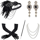 olcso Kiegészítők és még sok más-Szüret 1920-as évek A nagy Gatsby Flapper fejpánt Kiegészítő készlet Charleston Esküvői Vendég Toll Női Álarcos mulatság Esküvői fogadás Lánybúcsú Fesztivál Felnőttek Kesztyűk Fejpánt Minden évszak