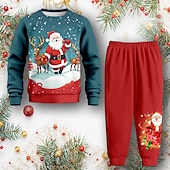 billiga Pojkens 3D Vision &amp; Geometri-Pojkar 3D jultomten Sweatshirt &amp; Sweatpants Set Set Långärmad 3d-utskrivning Höst Vinter Aktiv Mode Häftig Polyester Barn 3-12 år Rund hals Utomhus Gata Semester Normal
