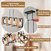 economico Modello a candelabro-illuminazione dell&#039;isola della cucina, lampada a sospensione della fattoria della sala da pranzo a 4 luci, lampada a sospensione moderna nera, lampada da tavolo da biliardo, finitura in legno e