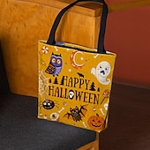cheap Graphic Print Bags-Large Capacity Halloween Tote Bags - Reusable Shopping Bags with Unique Pumpkin, Witch, and Day of the Dead Designs