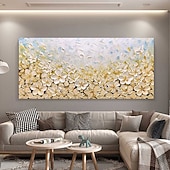 olcso Virág-/növénymintás festmények-kézzel festett arany virágzó virág olajfestmény vászonra kézzel készített virágos akrilfestmény egyedi textúra fafestmény fali művészet absztrakt művészet lakberendezés dekor hengerelt vászon