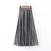 ieftine Fuste simple-Pentru femei Fustă Linie A Leagăn Fusta lunga Elegant Modă Maxi Talie Înaltă Fuste Mată Plisată Stradă Zilnic Argintiu Roșu Vin Negru Auriu Iarnă Amestec Bumbac Catifea