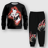 billiga Pojkens 3D-djur-Pojkar 3D Varg Sweatshirt &amp; Sweatpants Set Set Långärmad 3d-utskrivning Höst Vinter Aktiv Mode Häftig Barn 3-12 år Rund hals Utomhus Semester Gata Normal