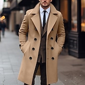 billiga Trenchcoat för män-Herr Vinterkappa Rock Peacoat Trenchcoat Utomhus Dagliga kläder Höst vinter 95% polyester 5% bomull Håller värmen Vindtät jacka Ytterkläder Kläder Mode Streetwear Slät Kavajslag Dubbelknäppt