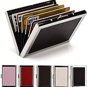 cheap Card Holders &amp; Cases-RFID Credit Card Holder Men Wallet Short Purse Stainless Steel And Leather Card Wallet