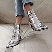 baratos Botas de tornozelo-Mulheres Botas Botas Metálicas Botas de salto Ao ar livre Escritório Diário Cor Sólida Forrada com Fleece Botas Botas Tornozelo Inverno Salto de bloco Salto Robusto Dedo Apontado Casual Minimalismo