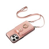 abordables Carcasas iPhone-Funda para iPhone 16 iPhone 15 Pro Max 14 Plus 13 12 11 Pro Max funda de billetera con soporte de anillo y cordón ranura para tarjeta retro TPU metal PU cuero