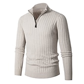 cheap Men&#039;s Pullover Sweater-Men&#039;s Pullover Sweater Jumper Quarter Zip Pullover Sweater Jumper Ribbed Knit Regular Knit Plain Quarter Zip Modern Contemporary Work Daily Wear Clothing Apparel Fall &amp; Winter Black White M L XL