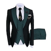 abordables Costumes de Retour-Pour des hommes Mariage Soirée Costumes Cranté Kaki foncé Noir + beige Couleur Unie Coupe sur mesure 3 pièces Simple boutonnage un bouton