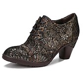 olcso 1930-as évek-Edward-korabeli ihletésű vintage jacquard fűzős bőr bokacsizma vastag sarokkal, retró virágmintás rövid csizma nőknek