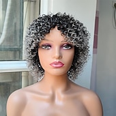 economico parrucca più vecchia-parrucche grigie per le donne nere parrucche intrecciate per le donne nere brevi parrucche ricci con la frangetta ricci parrucche afro per le donne nere parrucca riccia crespa parrucche di capelli