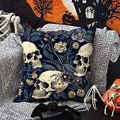 economico Camera di Halloween-federa per cuscino bifacciale 1 pz. federa per cuscino quadrato decorativo morbido con fiore di scheletro per camera da letto, soggiorno, divano, sedia, decorazioni