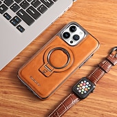 cheap iPhone Cases-Phone Case For iPhone 16 15 14 Pro Max Plus 13 12 Pro Max Back Cover Magnetic Adsorption with Stand Holder Magnetic Full Body Protective Retro TPU PU Leather