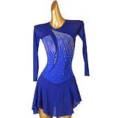 ieftine Rochii de patinaj artistic-Rochie de Patinaj Artistic Pentru femei Fete Πατινάζ στο πάγο Rochii Negru Bleumarin Peteci Deschide Înapoi Plasă Înaltă Elasticitate Antrenament Competiție Ținută Patinaj Clasic Manșon Lung Patinaj