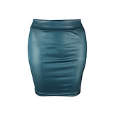 tanie Zwykłe spódnice-Damskie Spódnica Bodycon Elegancja Moda Codzienny Nad kolano Wysoka talia Spódnice Solidne kolory Urlop Ulica Wino Czarny Granatowy Kawowy Wiosna i lato Sztuczna skóra