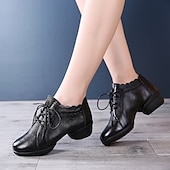 abordables Baskets de danse-Chaussures de danse à lacets en cuir et maille blanche pour femmes, avec semelle souple et flexible, baskets de jazz respirantes pour la pratique latine, la salle de bal et l&#039;entraînement physique.