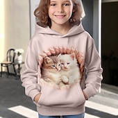 رخيصةأون حيوانات ثلاثية الأبعاد للبنات-للفتيات 3D كارتون قطة هوديي Pullover كم طويل طباعة ثلاثية الأبعاد الخريف الشتاء نشيط موضة لطيف أطفال 3-12 سنة الأماكن المفتوحة فضفاض مناسب للبس اليومي عادي