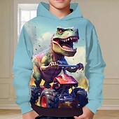 billiga Pojkens 3D-djur-Pojkar 3D Dinosaurie Huvtröja Pullover Långärmad 3D-tryck Höst Vinter Mode Streetwear Häftig Barn 3-12 år Utomhus Ledigt Dagligen Normal