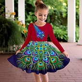 billiga 3D Shining Vision Klänning-tjejers 3d djurklänning långärmad 3d-utskrift höst vintersport &amp; utomhus daglig semester söt ledig vackra barn 3-12 år vardagsklänning en linje klänning ovan knä polyester normal passform