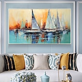 abordables Peintures paysages-peinture à l&#039;huile faite à la main toile mur art décor original voilier coloré en entier pour la décoration intérieure avec cadre étiré sans peinture de cadre intérieur