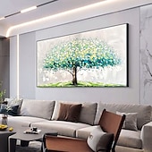 cheap Floral/Botanical Paintings-Handmade Hand Painted Oil Painting Wall Art Huge Green Oil Painting of Happy Tree Symbolizing Vibrancy and Vitality Decor Rolled Canvas No Frame Unstretched