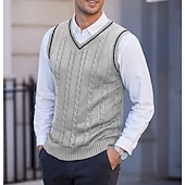 billige genser for menn-Herre Genser vest Pullover genser Kjole genser Kabel Strikke Glimmer Multi Layer Helfarge V-hals Etnisk stil Gammeldags stil Daglig Klær Drop Shoulder Vår Høst Svart Hvit S M L