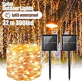 preiswerte Solarschulenleuchten-5m 10m 20m Lichterketten 50/100/200/300 LEDs EL Warmweiß Kühles Weiß Mehrfarbig Kupferdraht-Leuchten Halloween Hochzeit Weihnachtsdekoration 5 V