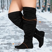 olcso Női csizmák-Női Csizmák Fordított bőr cipő Slouchy Boots Extra méret Szabadtéri Napi Tömör szín Térd fölé érő csizmák Középborjú csizma Tél Cipzár Lapos Kerek orrú Alkalmi Kényelmes minimalizmus Fordított bőr