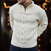 baratos suéter pulôver masculino-Homens Pulôver irlandês Pulôveres Aran camisolas de natal Pulôver suéter Suéter com zíper de um quarto Estriado Cabo Tricotar Padrão Half Zip Tricotado Tecido Colarinho Chinês Contemporâneo Moderno