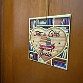 お買い得  木のアクセサリー-クリスマスツリーの装飾、スクエアハートの本棚ペンダント、図書館の本棚のハートの飾り、部屋の装飾