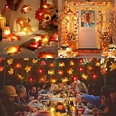 abordables Guirlandes lumineuses USB-Guirlande de lanternes en feuille d&#039;érable Guirlande de lanternes d&#039;Halloween, d&#039;automne, de Thanksgiving 6 m 40 LED 3 m 20 LED 1,5 m 10 LED Guirlande lumineuse décorative de jardin intérieur et extérieur alimentée par batterie ou USB