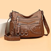 levne Tašky přes rameno-dámská vintage crossbody kabelka z umělé kůže s mnoha kapsami na zip – ležérní kabelka přes rameno pro každodenní nošení