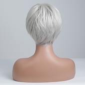 preiswerte Kappenlose Echthaarperücken-Echthaarmischung Perücke Kurz Glatt Natürlich gerade Pixie-Schnitt Seitenteil Stufenhaarschnitt Asymmetrischer Haarschnitt Weiß Braun Cosplay Lockenwickler &amp; Richtmaschine Natürlicher Haaransatz