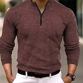 preiswerte Urlaub-Herren Poloshirt Poloshirt mit Viertelreißverschluss Arbeit Freizeitskleidung Viertel Postleitzahl Langarm Modisch Komfortabel Glatt Reißverschluss Frühling &amp; Herbst Regular Fit Wein Blau Orange Grün