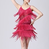 abordables Vestidos de Práctica-Baile Latino Vestido Borla Color Puro Corte Mujer Rendimiento Entrenamiento Sin Mangas Cintura Alta Poliéster