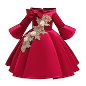 ieftine Rochii de Petrecere-Copii Fete Rochie de petrecere Floral Lungime Manșon 3/4 Oficial Performanță Nuntă Nodul cravatei Modă Adorabil Bumbac Midi Rochie de petrecere Rochie cu broderie florală Rochie de Fata de Flori Var