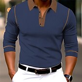 cheap Men&#039;s Classic Polo-Men&#039;s Button Up Polos Polo Shirt Casual Sports Lapel Long Sleeve Fashion Basic Color Block Button Spring &amp;  Fall Regular Fit White Red Orange Brown Dark Blue Button Up Polos