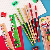 abordables fournitures de peinture, de dessin et d&#039;art-1 ensemble de combinaison de crayons de noël avec 2 crayons, 1 gomme, 1 règle, 1 taille-crayon, fournitures scolaires, cadeau de noël, outils de dessin de croquis