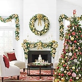 olcso Koszorúk, Girlandok és Díszek-8,8 láb/2,7 m mesterséges karácsonyi füzér lépcsőház dekoráció zöld rattan virágdíszekkel otthoni lépcsők kandalló bejárati veranda ajtó bemutató beltéri kültéri karácsonyi dekoráció