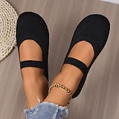 cheap Women&#039;s Flats-Women&#039;s Breathable Knit Fabric Mary Jane Flats – Comfortable Elastic Strap Slip-On Ballet Shoes for Daily Wear