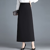tanie Zwykłe spódnice-Damskie Spódnica Linia A Elegancja Moda Maxi Wysoka talia Spódnice Solidne kolory Kieszeń Urlop Ulica Czarny Zima Poliester