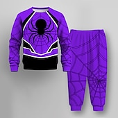 billiga Pojkens 3D-djur-Pojkar 3D SPIDER Sweatshirt &amp; Sweatpants Set Set Långärmad 3d-utskrivning Höst Vinter Aktiv Mode Häftig Barn 3-12 år Rund hals Utomhus Semester Gata Normal