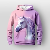 economico Animali 3D della Ragazza-Da ragazza 3D Cavallo Felpa con cappuccio Manica lunga Stampa 3D Autunno Inverno Attivo Bambino 3-12 anni Esterno Giornaliero